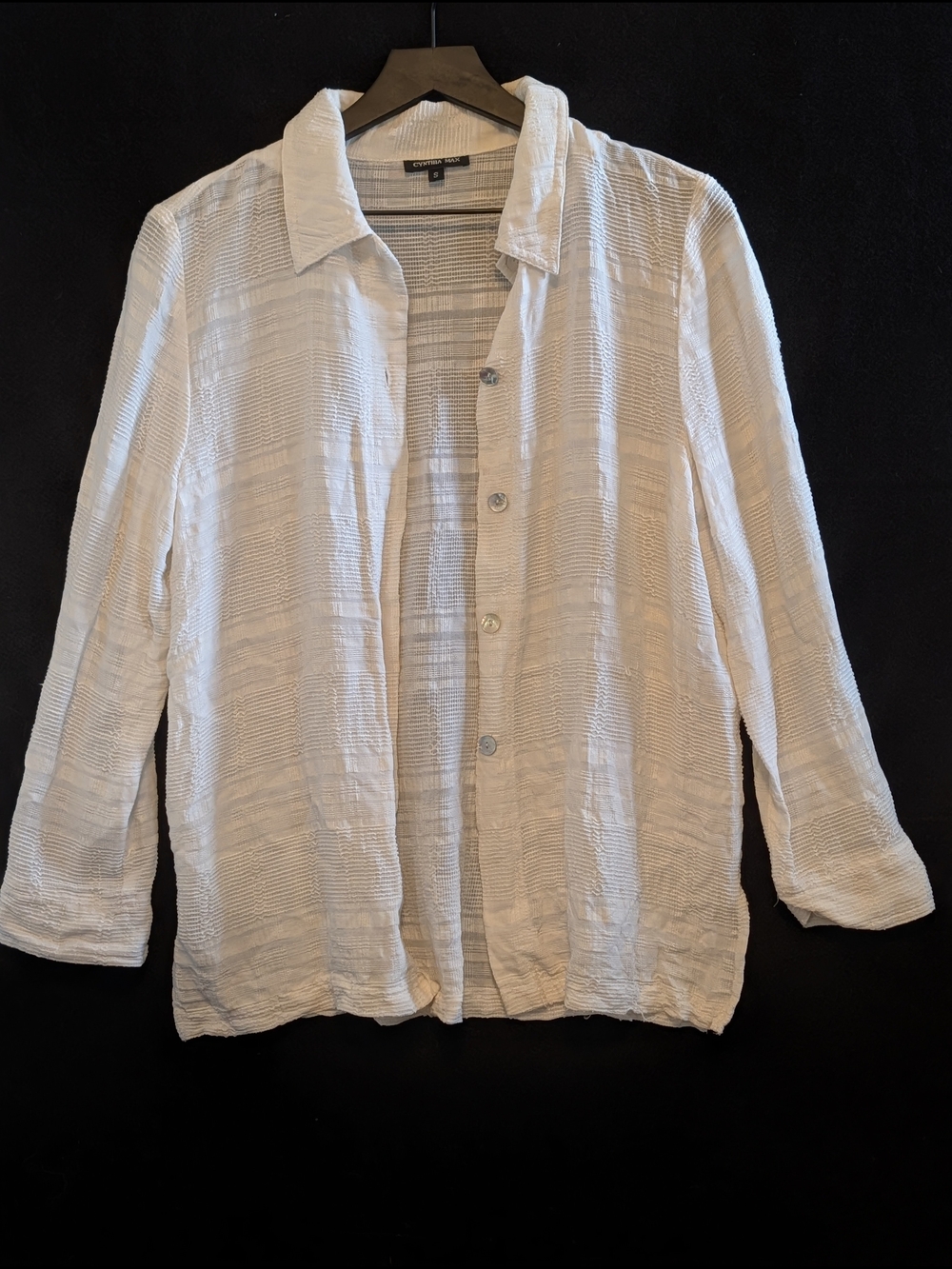 Cynthia Max Cream Sheer Textured Button Down Shirt Jacket Small Beach Vacation